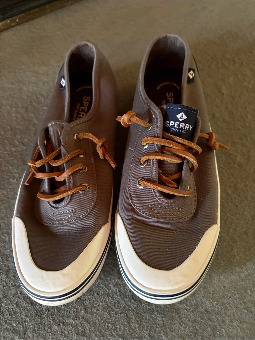 Sperry Brown Canvas Boat Shoes with Tan Laces